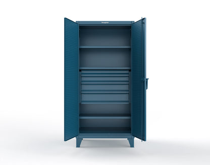 Extreme Duty 12 GA Cabinet with Pegboard Doors, Broom Handles, 4 Drawers, 3 Shelves - 36 In. W x 24 In. D x 78 In. H - 36-PB-243-4DB-BH-5001