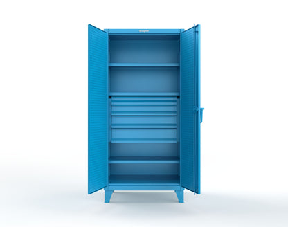 Extreme Duty 12 GA Cabinet with Pegboard Doors, Broom Handles, 4 Drawers, 3 Shelves - 36 In. W x 24 In. D x 78 In. H - 36-PB-243-4DB-BH-5012