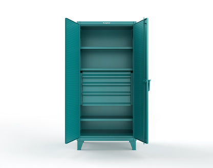Extreme Duty 12 GA Cabinet with Pegboard Doors, Broom Handles, 4 Drawers, 3 Shelves - 36 In. W x 24 In. D x 78 In. H - 36-PB-243-4DB-BH-5021