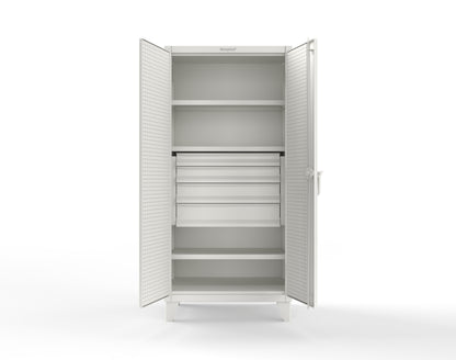 Extreme Duty 12 GA Cabinet with Pegboard Doors, Broom Handles, 4 Drawers, 3 Shelves - 36 In. W x 24 In. D x 78 In. H - 36-PB-243-4DB-BH-9003
