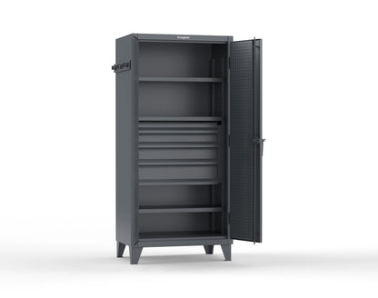 Extreme Duty 12 GA Cabinet with Pegboard Doors, Broom Handles, 4 Drawers, 3 Shelves - 36 In. W x 24 In. D x 78 In. H - 36-PB-243-4DB-BH-7024