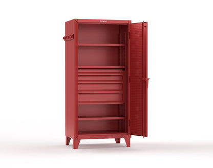 Extreme Duty 12 GA Cabinet with Pegboard Doors, Broom Handles, 4 Drawers, 3 Shelves - 36 In. W x 24 In. D x 78 In. H - 36-PB-243-4DB-BH-3001