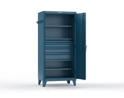 Extreme Duty 12 GA Cabinet with Pegboard Doors, Broom Handles, 4 Drawers, 3 Shelves - 36 In. W x 24 In. D x 78 In. H - 36-PB-243-4DB-BH-5001