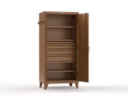 Extreme Duty 12 GA Cabinet with Pegboard Doors, Broom Handles, 4 Drawers, 3 Shelves - 36 In. W x 24 In. D x 78 In. H - 36-PB-243-4DB-BH-8008