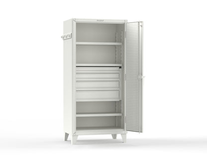 Extreme Duty 12 GA Cabinet with Pegboard Doors, Broom Handles, 4 Drawers, 3 Shelves - 36 In. W x 24 In. D x 78 In. H - 36-PB-243-4DB-BH-9003