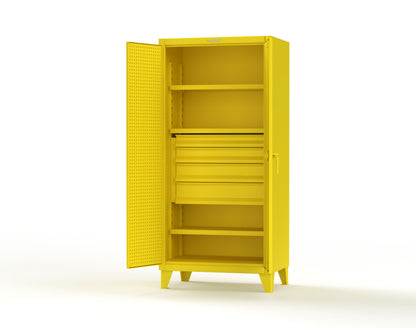 Extreme Duty 12 GA Cabinet with Pegboard Doors, Broom Handles, 4 Drawers, 3 Shelves - 36 In. W x 24 In. D x 78 In. H - 36-PB-243-4DB-BH-1021