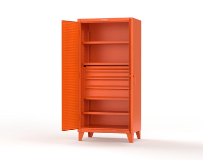 Extreme Duty 12 GA Cabinet with Pegboard Doors, Broom Handles, 4 Drawers, 3 Shelves - 36 In. W x 24 In. D x 78 In. H - 36-PB-243-4DB-BH-2009