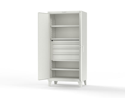 Extreme Duty 12 GA Cabinet with Pegboard Doors, Broom Handles, 4 Drawers, 3 Shelves - 36 In. W x 24 In. D x 78 In. H - 36-PB-243-4DB-BH-9003