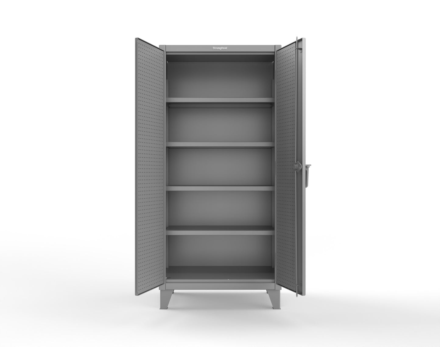 Extreme Duty 12 GA Cabinet with Pegboard Doors, 4 Shelves - 36 In. W x 24 In. D x 78 In. H - 36-PB-244-7037