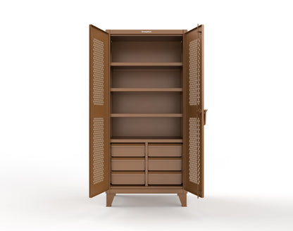 Extreme Duty 12 GA Ventilated (Diamond) Cabinet with 6 Half-Width Drawers, 4 Shelves - 36 In. W x 24 In. D x 78 In. H - 36-V-244-6.5DB-8008