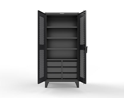 Extreme Duty 12 GA Ventilated (Diamond) Cabinet with 6 Half-Width Drawers, 4 Shelves - 36 In. W x 24 In. D x 78 In. H - 36-V-244-6.5DB-9005