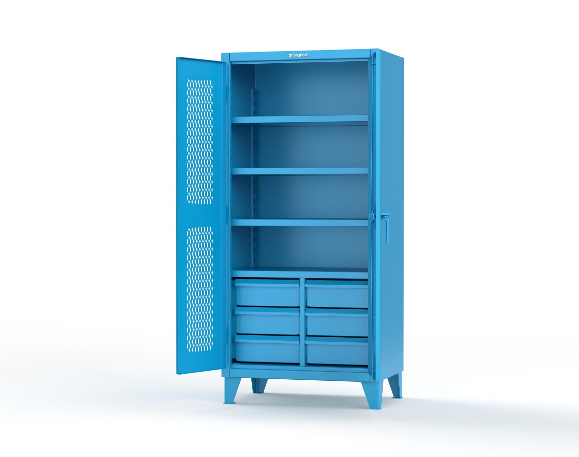 Extreme Duty 12 GA Ventilated (Diamond) Cabinet with 6 Half-Width Drawers, 4 Shelves - 36 In. W x 24 In. D x 78 In. H - 36-V-244-6.5DB-5012