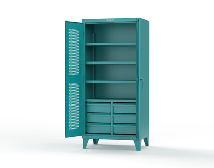 Extreme Duty 12 GA Ventilated (Diamond) Cabinet with 6 Half-Width Drawers, 4 Shelves - 36 In. W x 24 In. D x 78 In. H - 36-V-244-6.5DB-5021