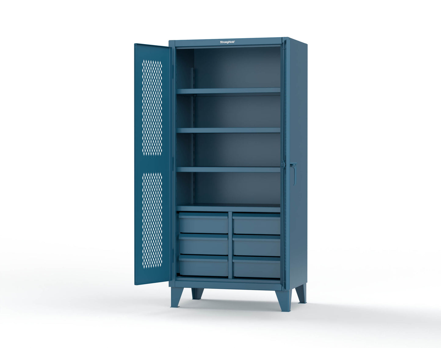 Extreme Duty 12 GA Ventilated (Diamond) Cabinet with 6 Half-Width Drawers, 4 Shelves - 36 In. W x 24 In. D x 78 In. H - 36-V-244-6.5DB-5001