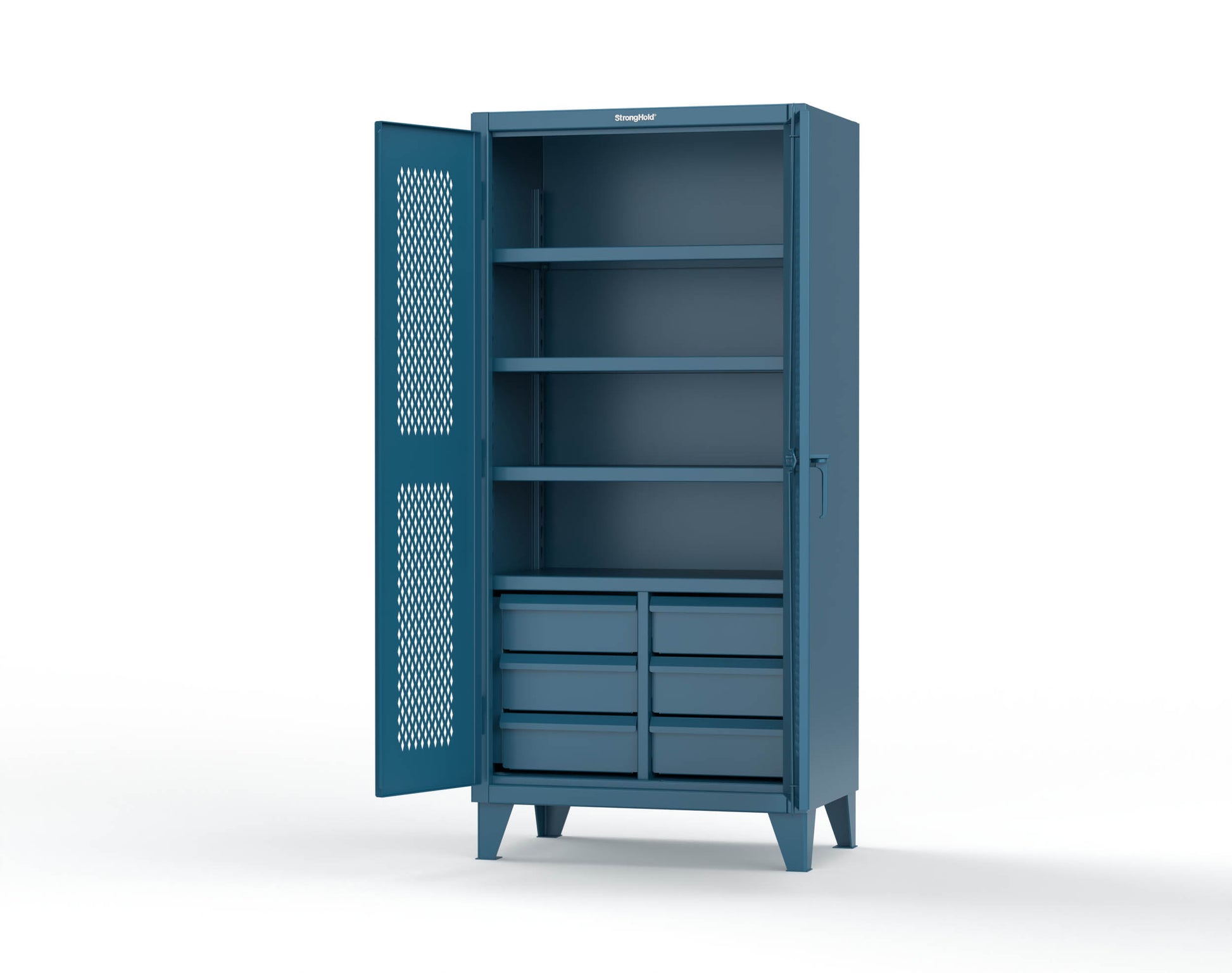 Extreme Duty 12 GA Ventilated (Diamond) Cabinet with 6 Half-Width Drawers, 4 Shelves - 36 In. W x 24 In. D x 78 In. H - 36-V-244-6.5DB-5001