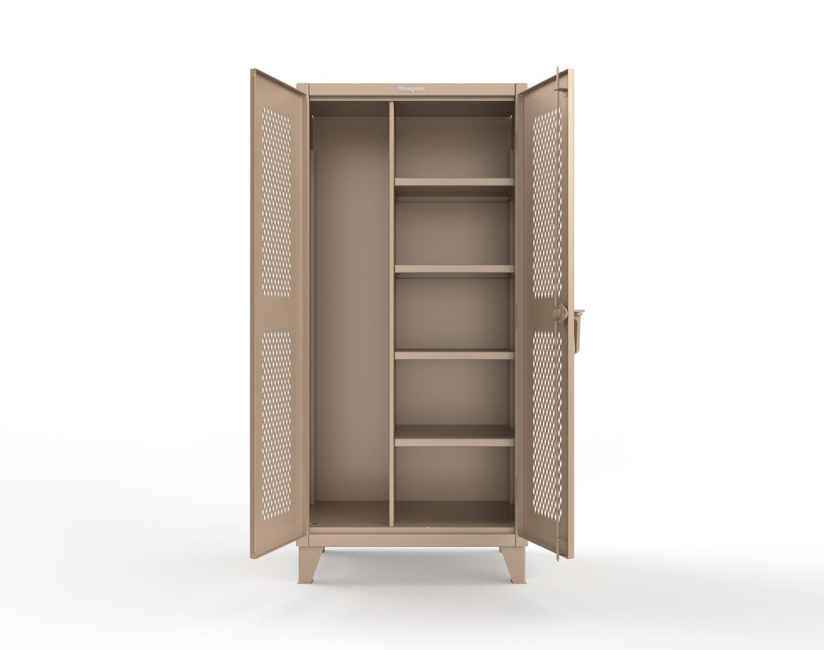Extreme Duty 12 GA Janitorial Ventilated (Diamond) Cabinet with 4 Shelves - 36 In. W x 24 In. D x 78 In. H - 36-V-BC-244-1019
