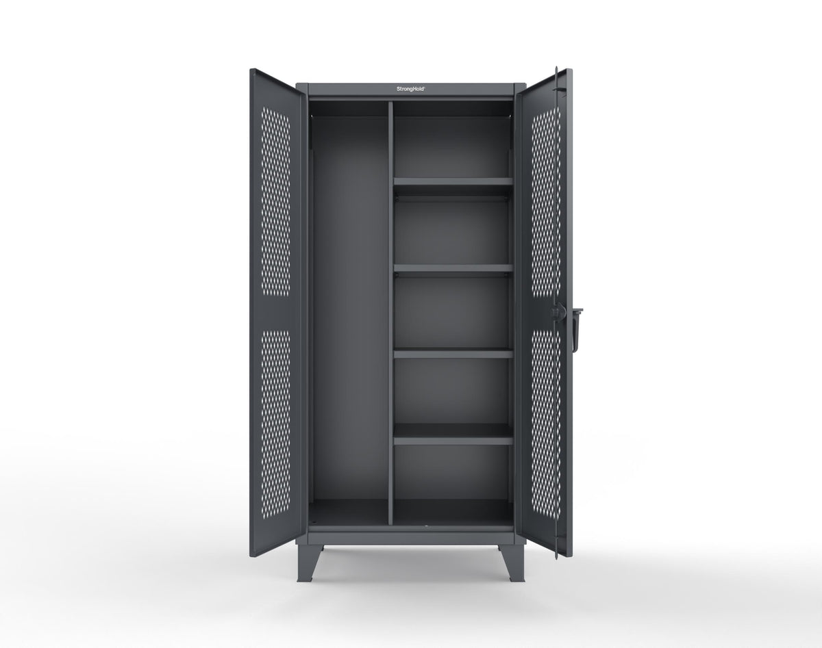 Extreme Duty 12 GA Janitorial Ventilated (Diamond) Cabinet with 4 Shelves - 36 In. W x 24 In. D x 78 In. H - 36-V-BC-244-7024