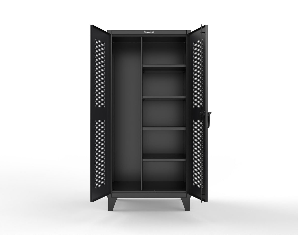Extreme Duty 12 GA Janitorial Ventilated (Diamond) Cabinet with 4 Shelves - 36 In. W x 24 In. D x 78 In. H - 36-V-BC-244-9005
