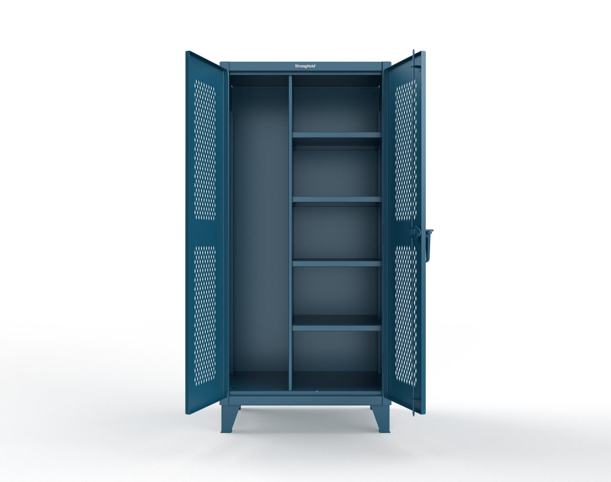Extreme Duty 12 GA Janitorial Ventilated (Diamond) Cabinet with 4 Shelves - 36 In. W x 24 In. D x 78 In. H - 36-V-BC-244-5010