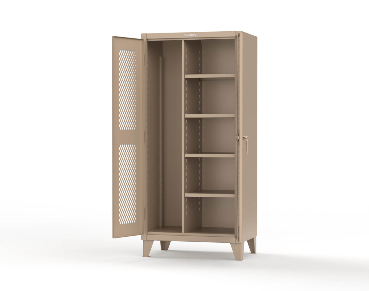 Extreme Duty 12 GA Janitorial Ventilated (Diamond) Cabinet with 4 Shelves - 36 In. W x 24 In. D x 78 In. H - 36-V-BC-244-1019