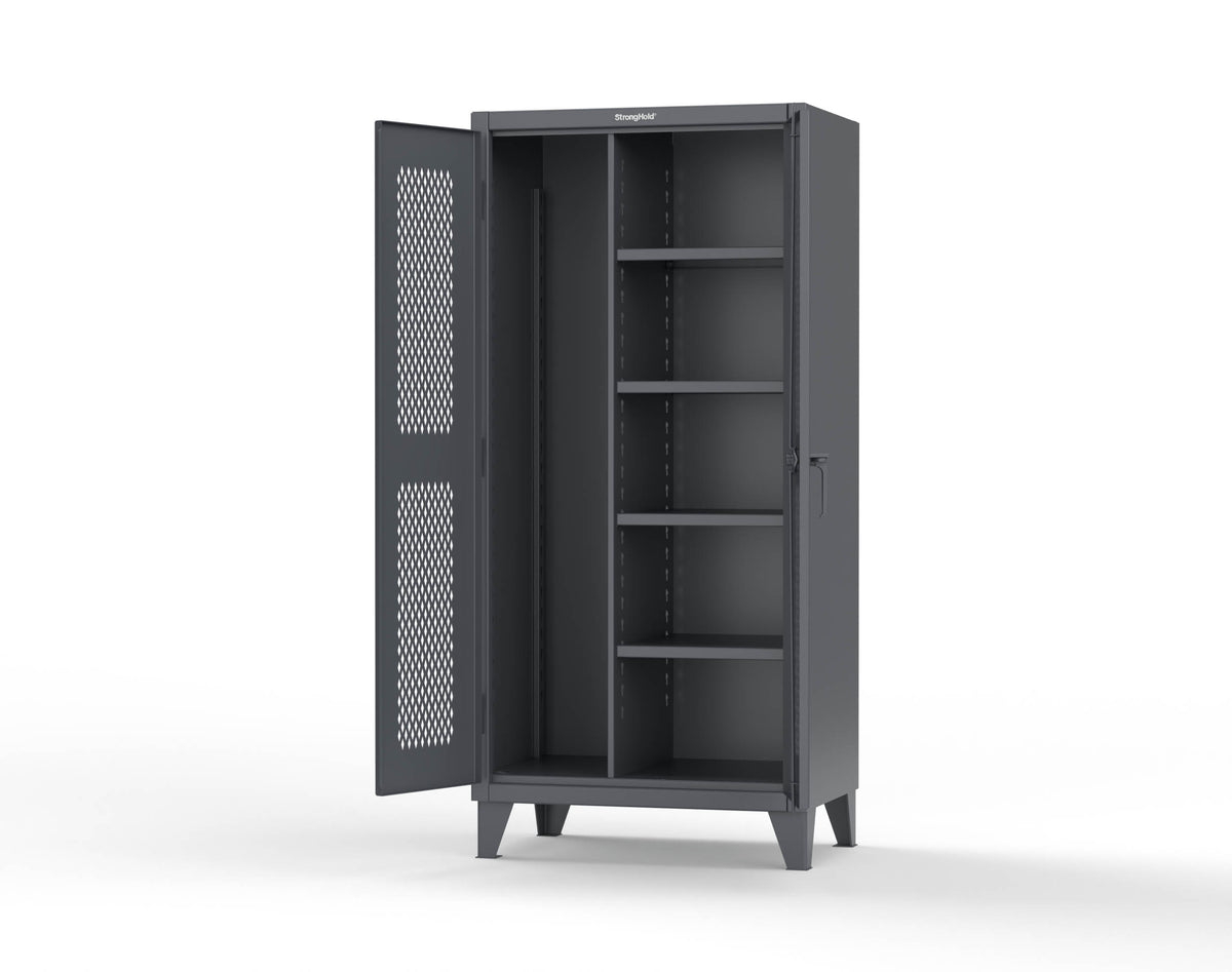 Extreme Duty 12 GA Janitorial Ventilated (Diamond) Cabinet with 4 Shelves - 36 In. W x 24 In. D x 78 In. H - 36-V-BC-244-7024