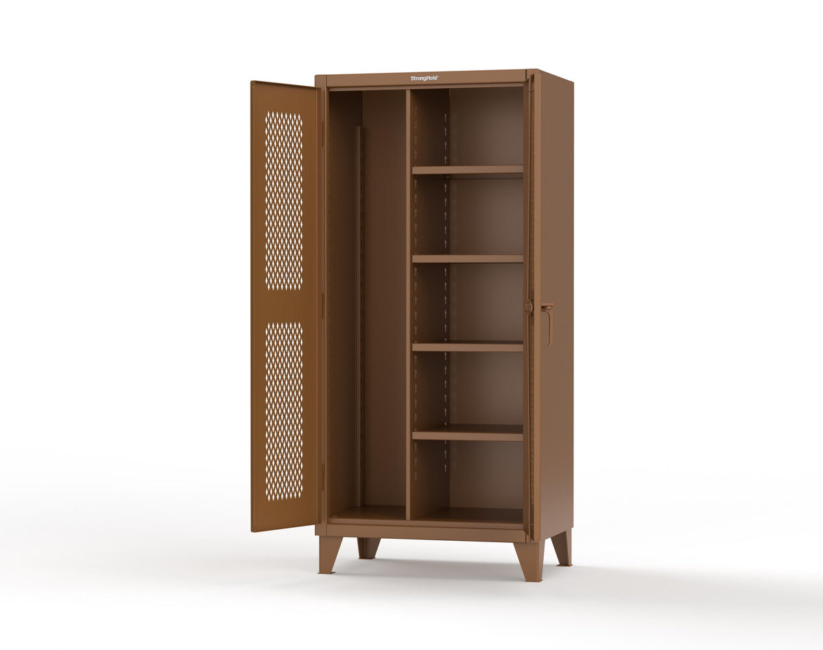 Extreme Duty 12 GA Janitorial Ventilated (Diamond) Cabinet with 4 Shelves - 36 In. W x 24 In. D x 78 In. H - 36-V-BC-244-8025