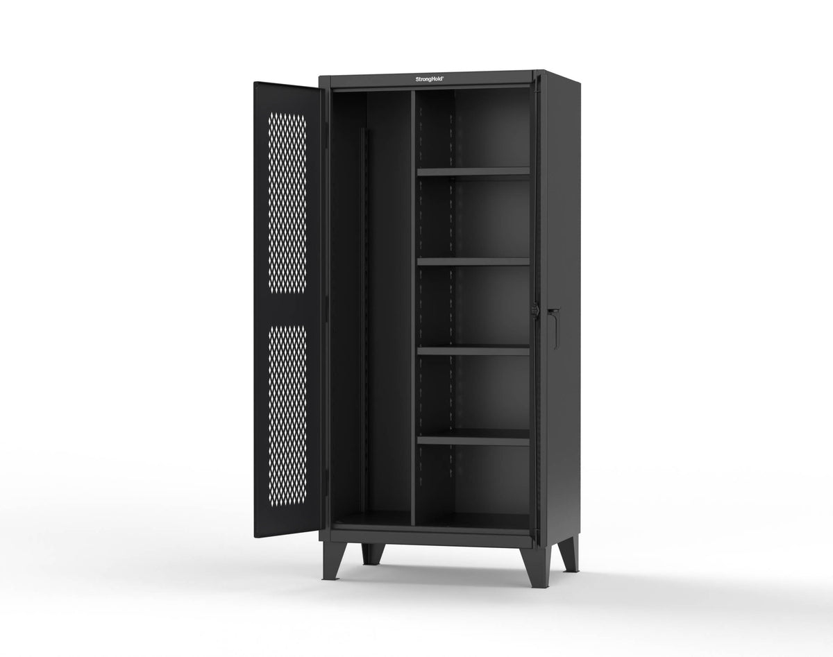 Extreme Duty 12 GA Janitorial Ventilated (Diamond) Cabinet with 4 Shelves - 36 In. W x 24 In. D x 78 In. H - 36-V-BC-244-9005