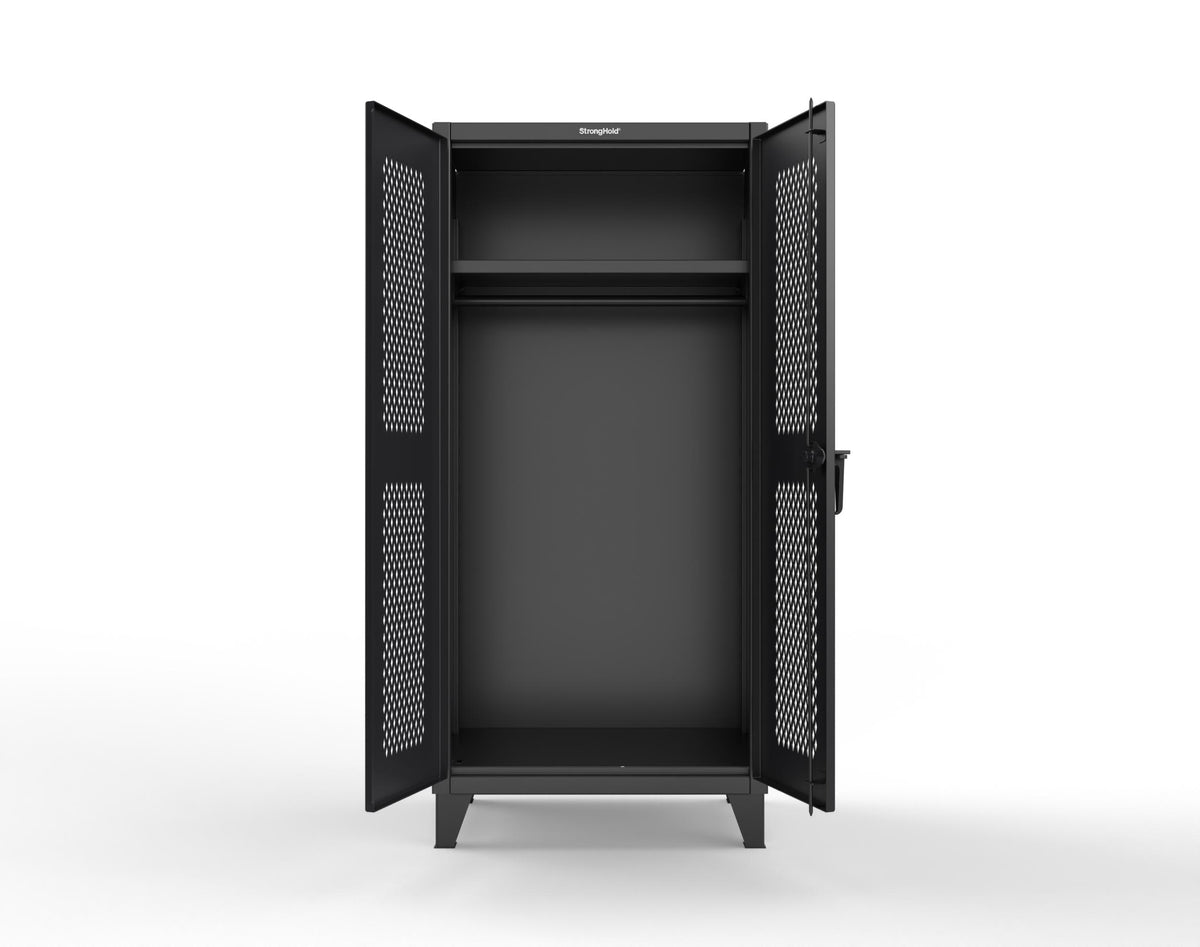 Extreme Duty 12 GA Uniform Ventilated (Diamond) Cabinet with Hanger Rod, 1 Shelf - 36 In. W x 24 In. D x 78 In. H - 36-V-WR-241-9005