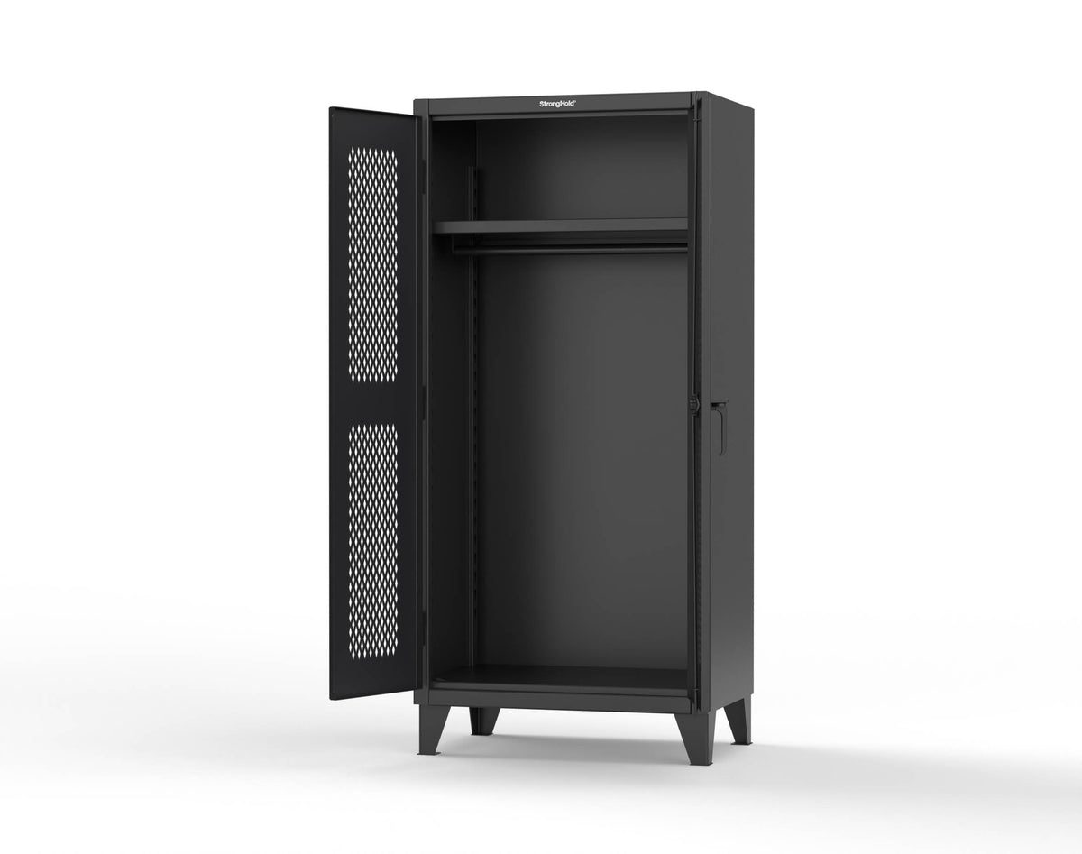 Extreme Duty 12 GA Uniform Ventilated (Diamond) Cabinet with Hanger Rod, 1 Shelf - 36 In. W x 24 In. D x 78 In. H - 36-V-WR-241-9005