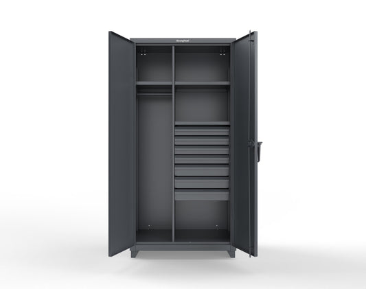 Extra Heavy Duty 14 GA Uniform Cabinet with 7 Drawers, 3 Shelves - 36 In. W x 24 In. D x 75 In. H - 36-W-243-7DB-L-7024