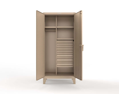 Extreme Duty 12 GA Uniform Cabinet with 7 Drawers, Pegboard, 3 Shelves - 36 In. W x 24 In. D x 78 In. H - 36-W-243-7DB-PB-1019