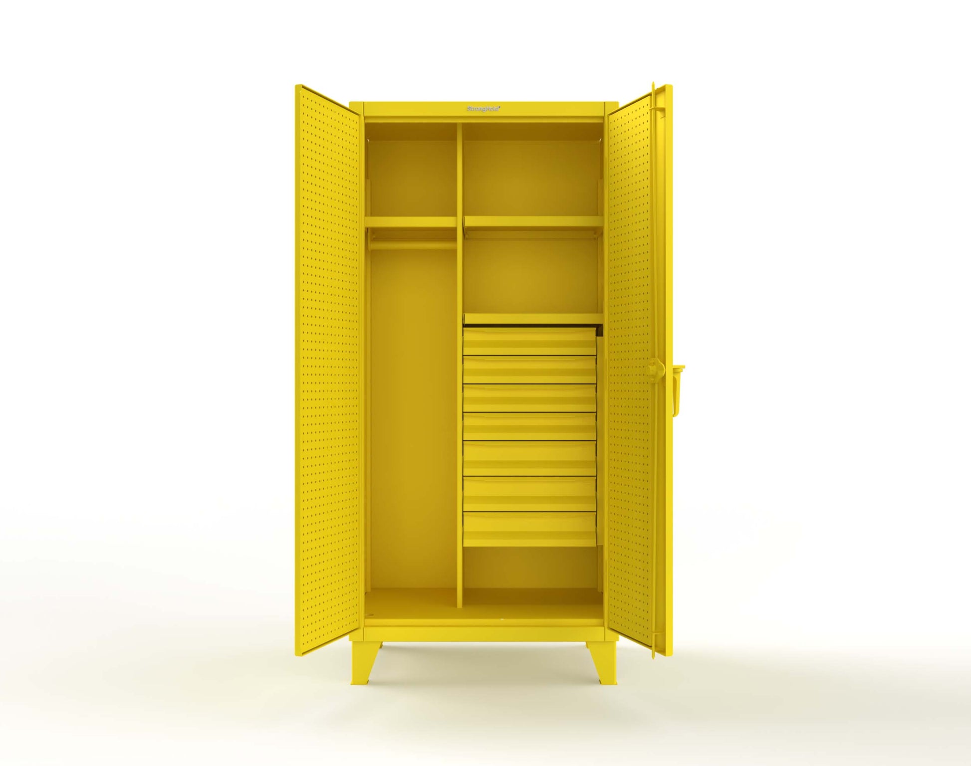 Extreme Duty 12 GA Uniform Cabinet with 7 Drawers, Pegboard, 3 Shelves - 36 In. W x 24 In. D x 78 In. H - 36-W-243-7DB-PB-1021