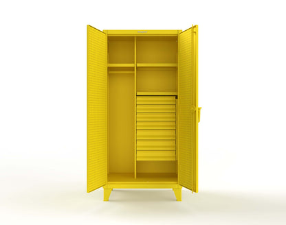 Extreme Duty 12 GA Uniform Cabinet with 7 Drawers, Pegboard, 3 Shelves - 36 In. W x 24 In. D x 78 In. H - 36-W-243-7DB-PB-1021