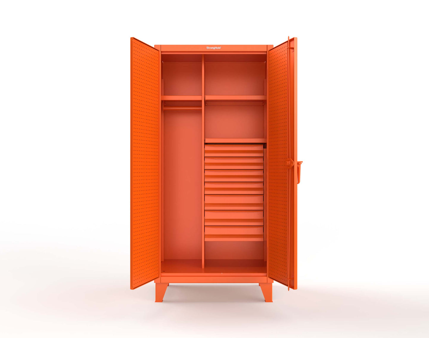 Extreme Duty 12 GA Uniform Cabinet with 7 Drawers, Pegboard, 3 Shelves - 36 In. W x 24 In. D x 78 In. H - 36-W-243-7DB-PB-2009