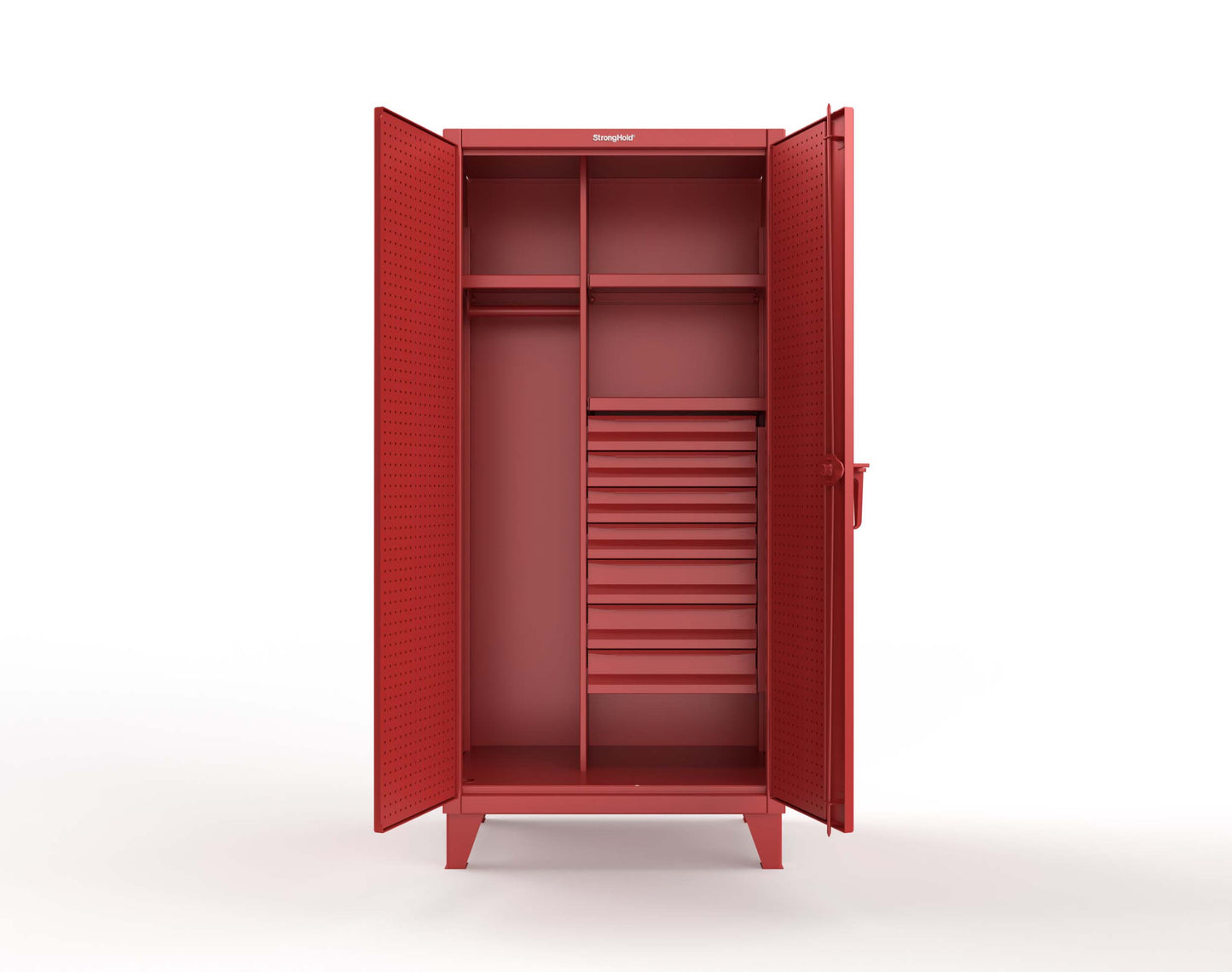 Extreme Duty 12 GA Uniform Cabinet with 7 Drawers, Pegboard, 3 Shelves - 36 In. W x 24 In. D x 78 In. H - 36-W-243-7DB-PB-3001