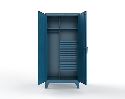 Extreme Duty 12 GA Uniform Cabinet with 7 Drawers, Pegboard, 3 Shelves - 36 In. W x 24 In. D x 78 In. H - 36-W-243-7DB-PB-5001