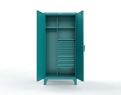 Extreme Duty 12 GA Uniform Cabinet with 7 Drawers, Pegboard, 3 Shelves - 36 In. W x 24 In. D x 78 In. H - 36-W-243-7DB-PB-5021