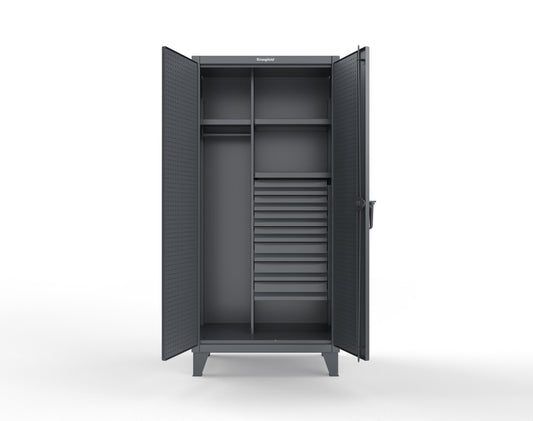 Extreme Duty 12 GA Uniform Cabinet with 7 Drawers, Pegboard, 3 Shelves - 36 In. W x 24 In. D x 78 In. H - 36-W-243-7DB-PB-7024 
