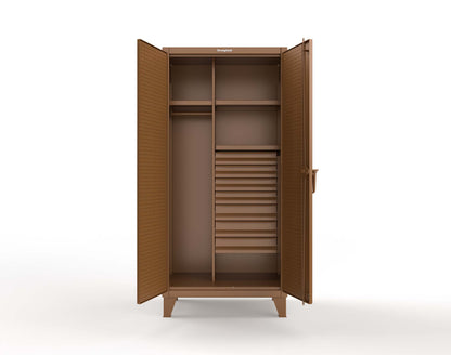 Extreme Duty 12 GA Uniform Cabinet with 7 Drawers, Pegboard, 3 Shelves - 36 In. W x 24 In. D x 78 In. H - 36-W-243-7DB-PB-8008