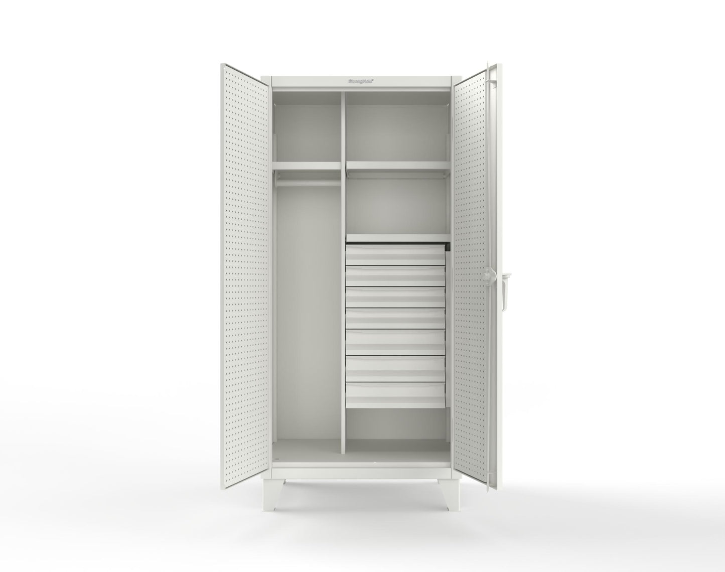 Extreme Duty 12 GA Uniform Cabinet with 7 Drawers, Pegboard, 3 Shelves - 36 In. W x 24 In. D x 78 In. H - 36-W-243-7DB-PB-9003