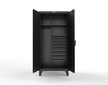 Extreme Duty 12 GA Uniform Cabinet with 7 Drawers, Pegboard, 3 Shelves - 36 In. W x 24 In. D x 78 In. H - 36-W-243-7DB-PB-9005