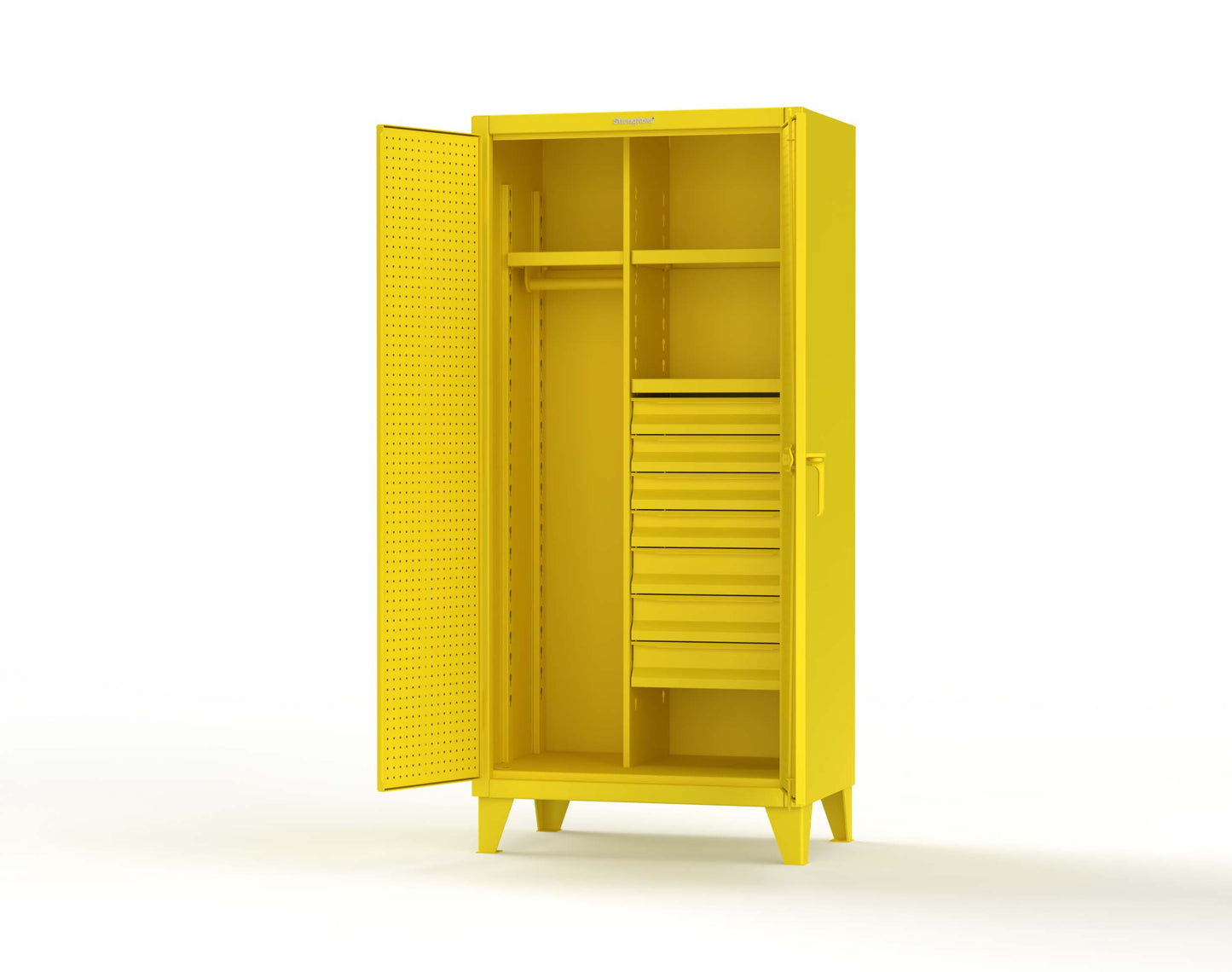 Extreme Duty 12 GA Uniform Cabinet with 7 Drawers, Pegboard, 3 Shelves - 36 In. W x 24 In. D x 78 In. H - 36-W-243-7DB-PB-1021