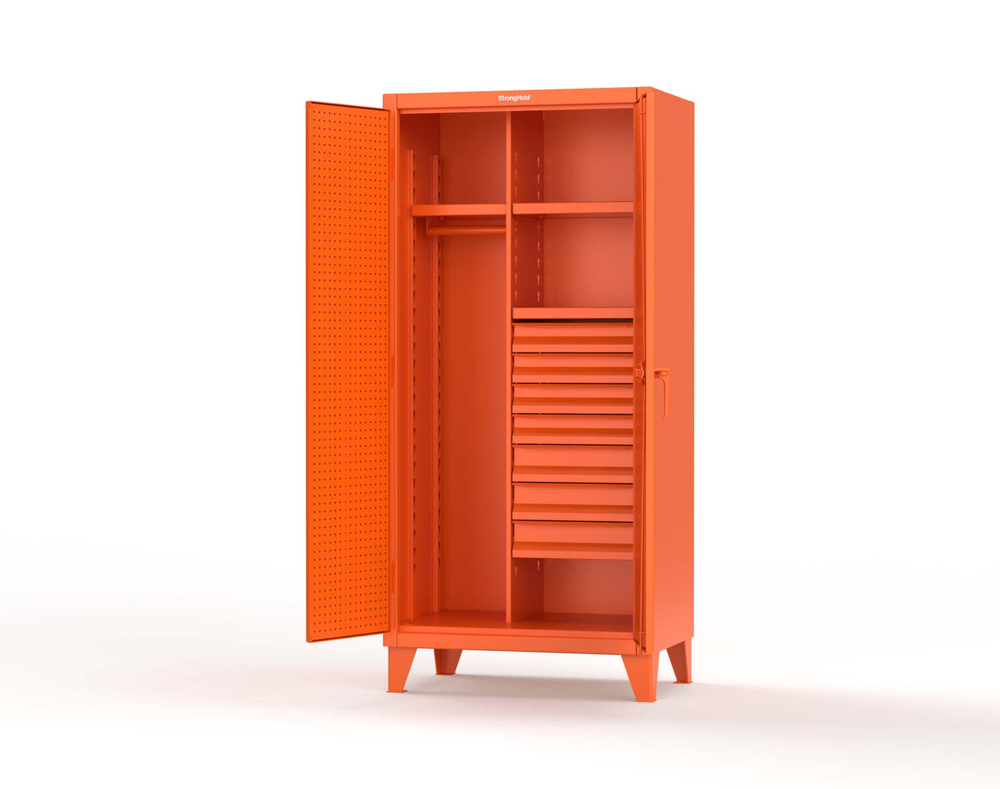 Extreme Duty 12 GA Uniform Cabinet with 7 Drawers, Pegboard, 3 Shelves - 36 In. W x 24 In. D x 78 In. H - 36-W-243-7DB-PB-2009