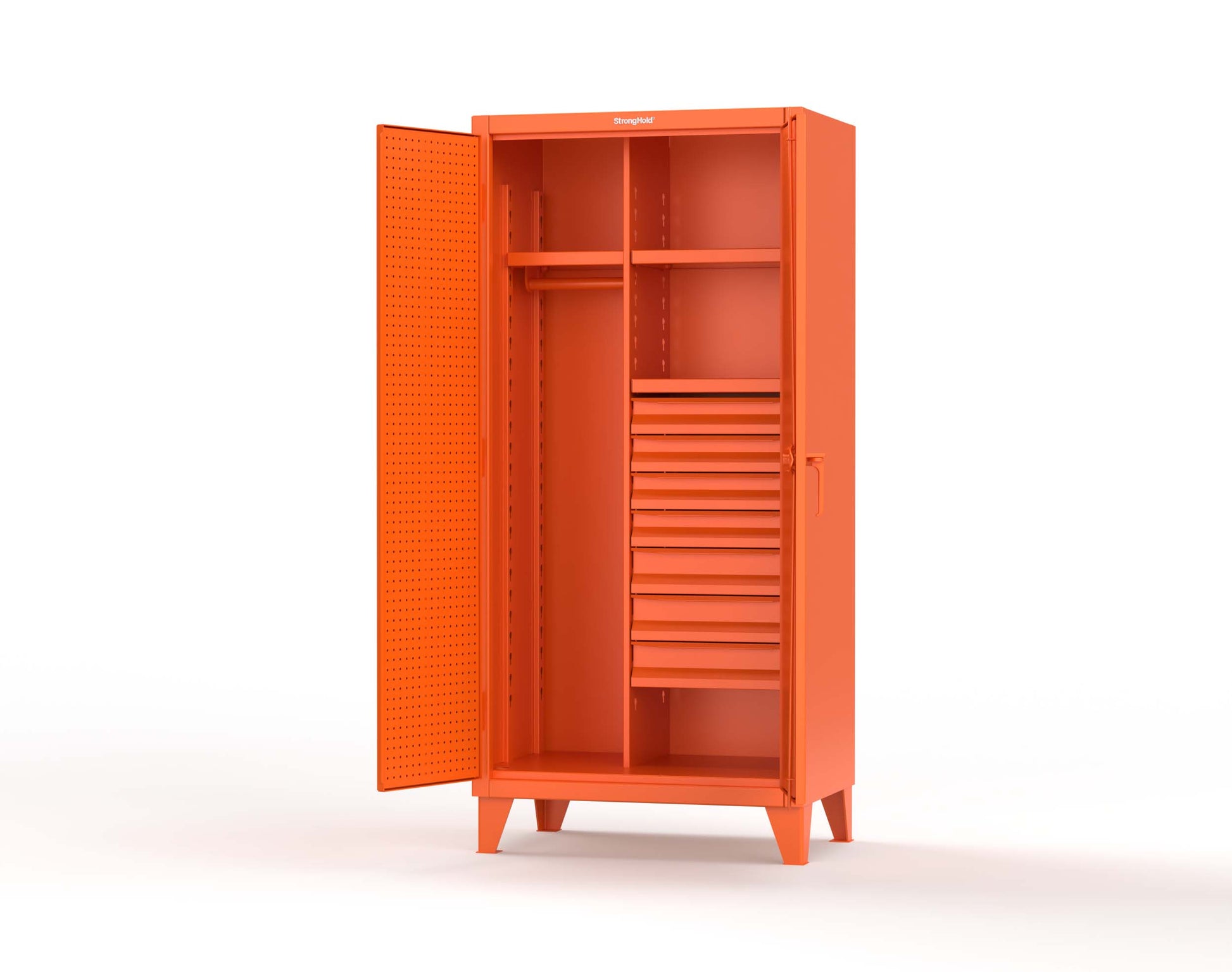 Extreme Duty 12 GA Uniform Cabinet with 7 Drawers, Pegboard, 3 Shelves - 36 In. W x 24 In. D x 78 In. H - 36-W-243-7DB-PB-2009