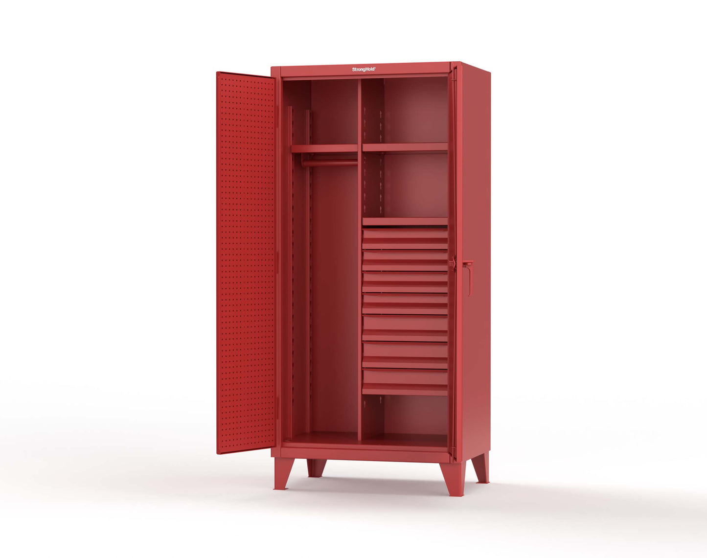 Extreme Duty 12 GA Uniform Cabinet with 7 Drawers, Pegboard, 3 Shelves - 36 In. W x 24 In. D x 78 In. H - 36-W-243-7DB-PB-3001