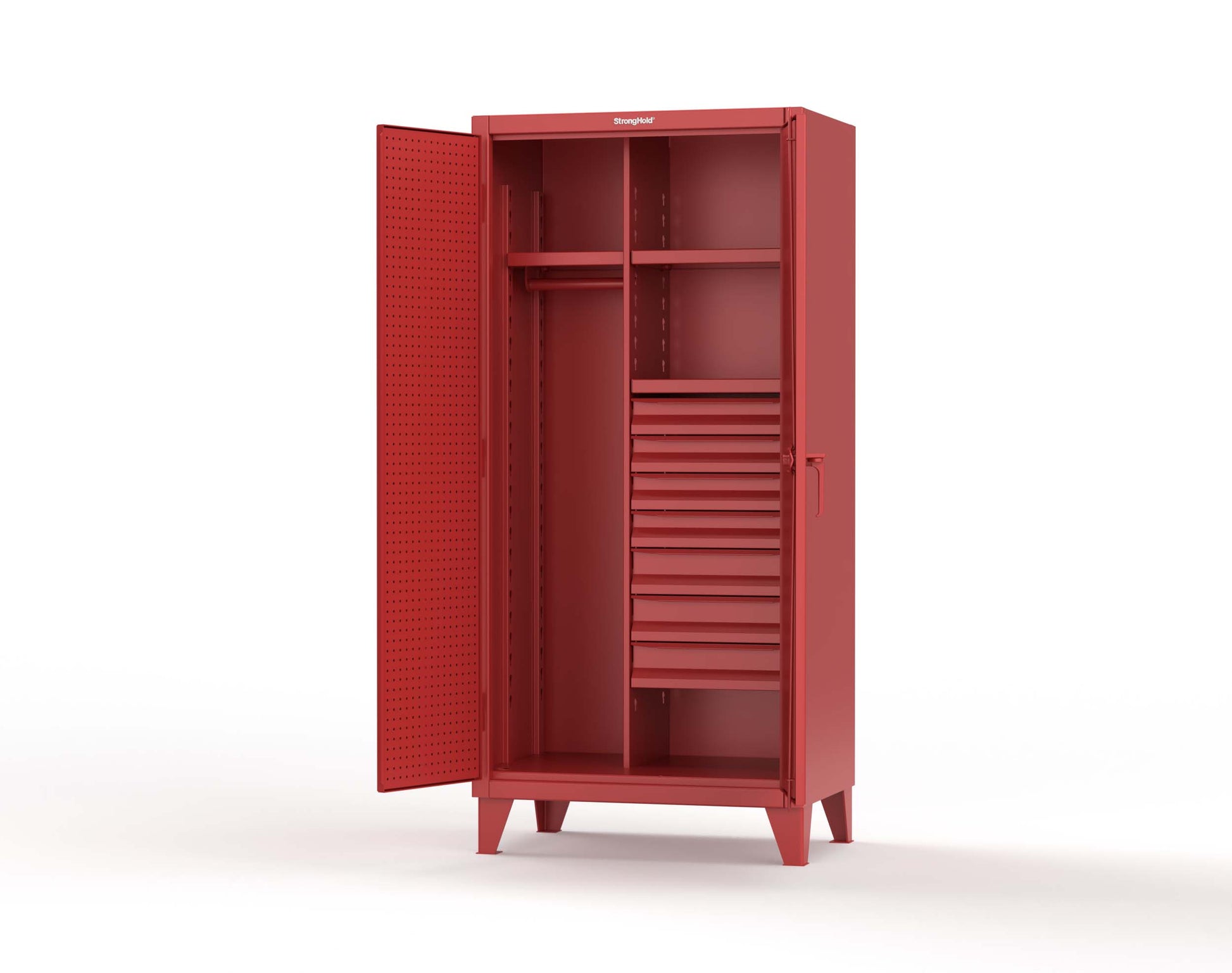 Extreme Duty 12 GA Uniform Cabinet with 7 Drawers, Pegboard, 3 Shelves - 36 In. W x 24 In. D x 78 In. H - 36-W-243-7DB-PB-3001