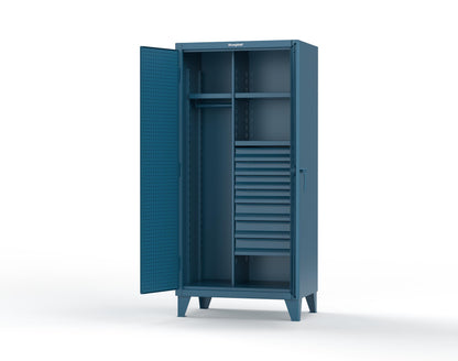 Extreme Duty 12 GA Uniform Cabinet with 7 Drawers, Pegboard, 3 Shelves - 36 In. W x 24 In. D x 78 In. H - 36-W-243-7DB-PB-5001
