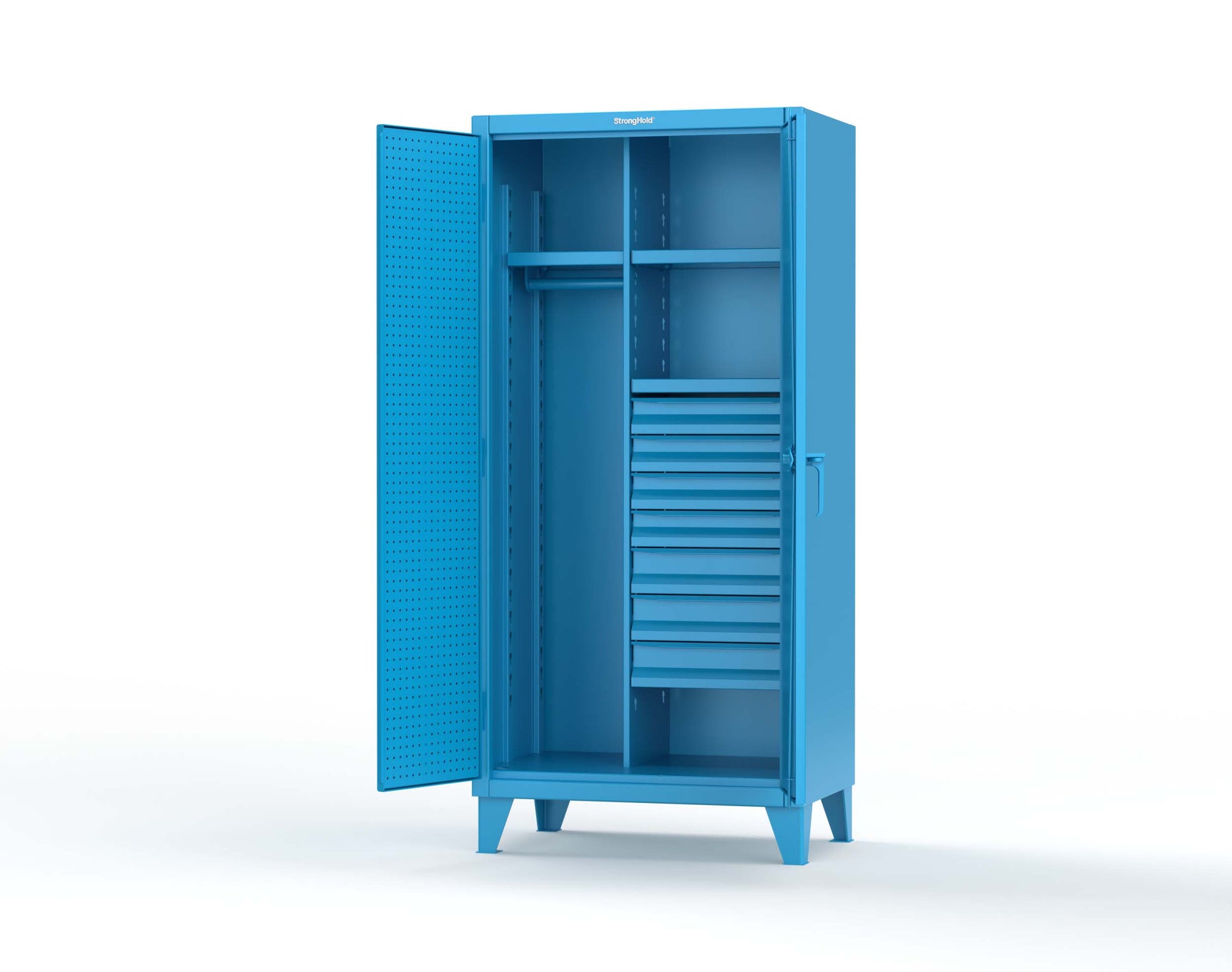 Extreme Duty 12 GA Uniform Cabinet with 7 Drawers, Pegboard, 3 Shelves - 36 In. W x 24 In. D x 78 In. H - 36-W-243-7DB-PB-5012