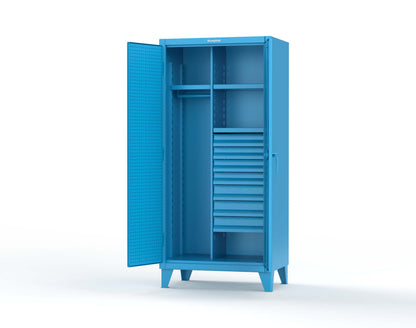 Extreme Duty 12 GA Uniform Cabinet with 7 Drawers, Pegboard, 3 Shelves - 36 In. W x 24 In. D x 78 In. H - 36-W-243-7DB-PB-5012