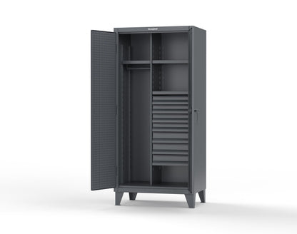 Extreme Duty 12 GA Uniform Cabinet with 7 Drawers, Pegboard, 3 Shelves - 36 In. W x 24 In. D x 78 In. H - 36-W-243-7DB-PB-7024 